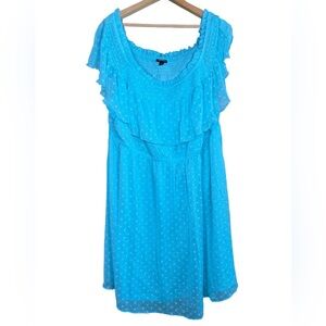 Torrid Turquoise Polka Dot Off Shoulder Chiffon Mini Dress Size 3XL